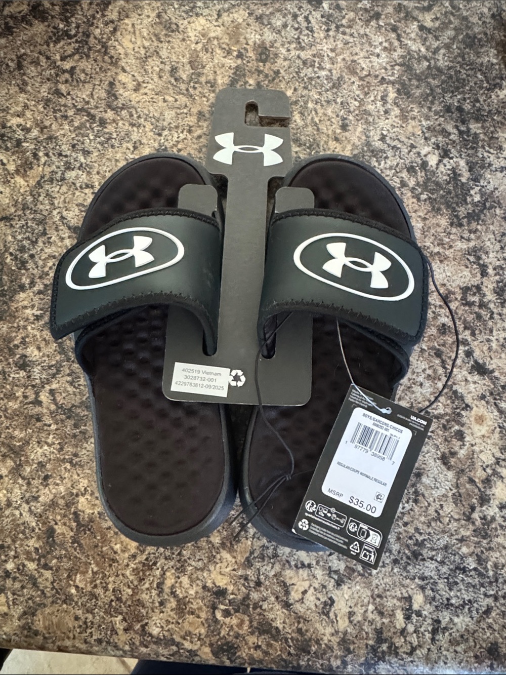 Under Armour Black Slide Sandals with White Logo - Kids